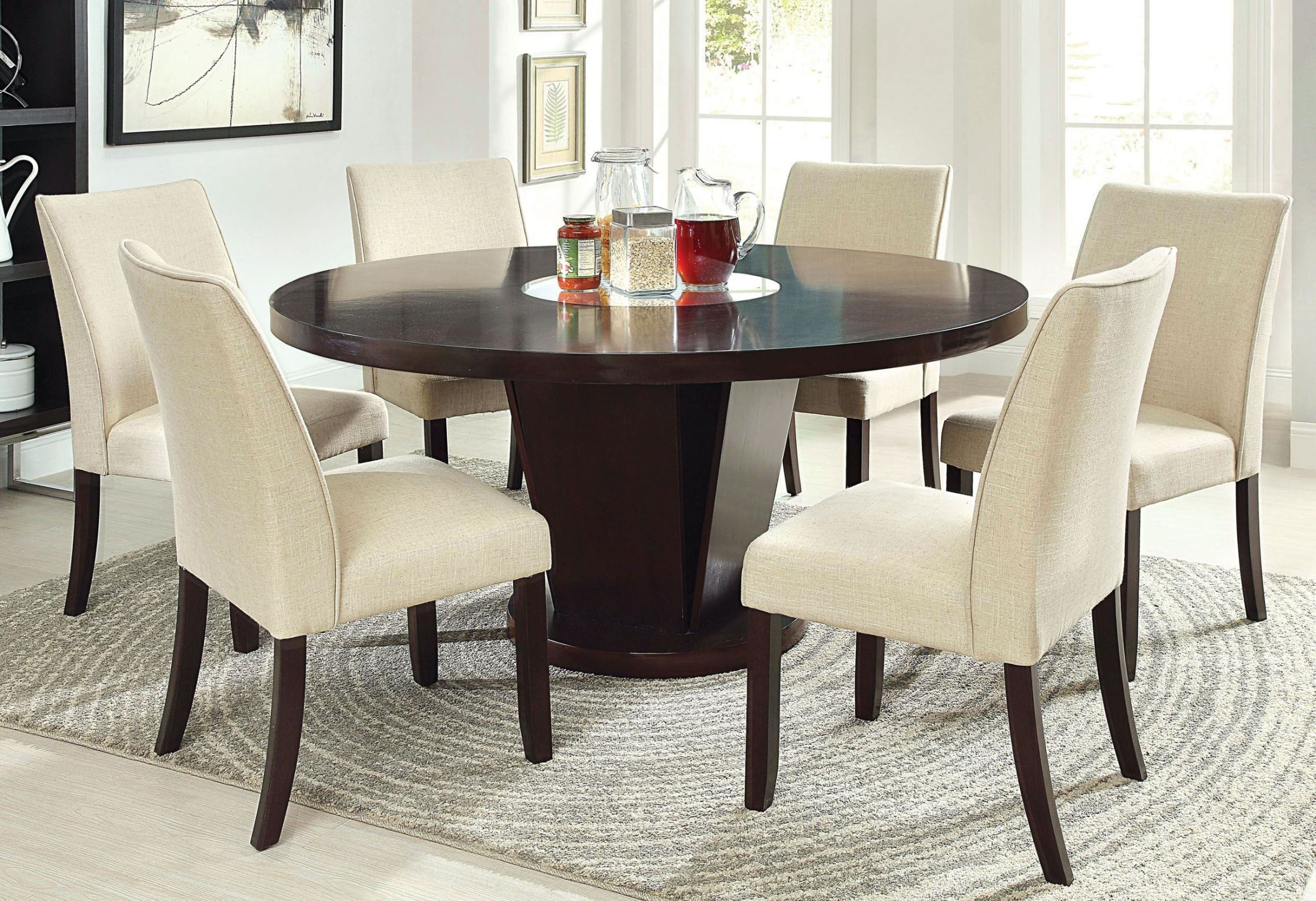 Cimma Espresso Round Dining Room Set From Furniture Of America ... in 6 Piece Round Dining Set With Geometric Back Chairs In Grey Walnut