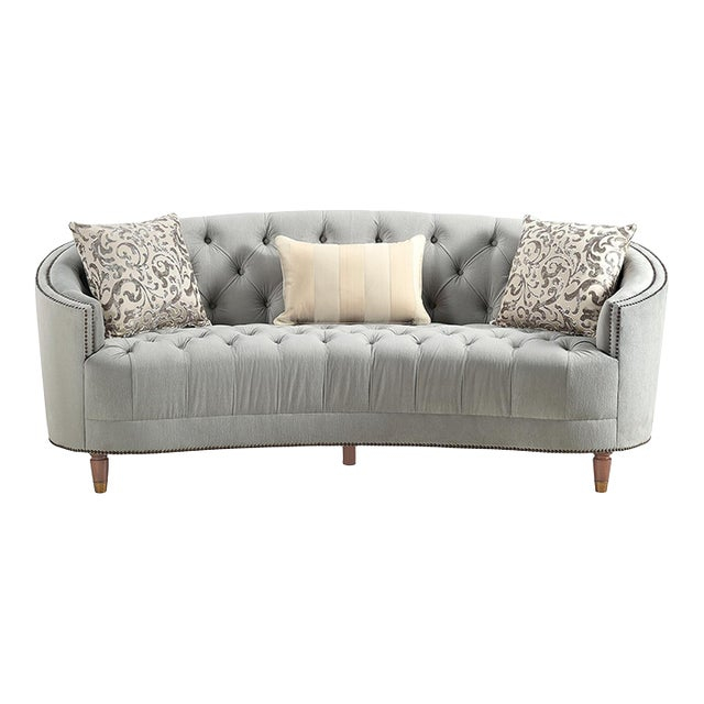Classic Tufted Curved Back Sofa - Blue | Chairish intended for Classic Tufted Curved Back Sofa
