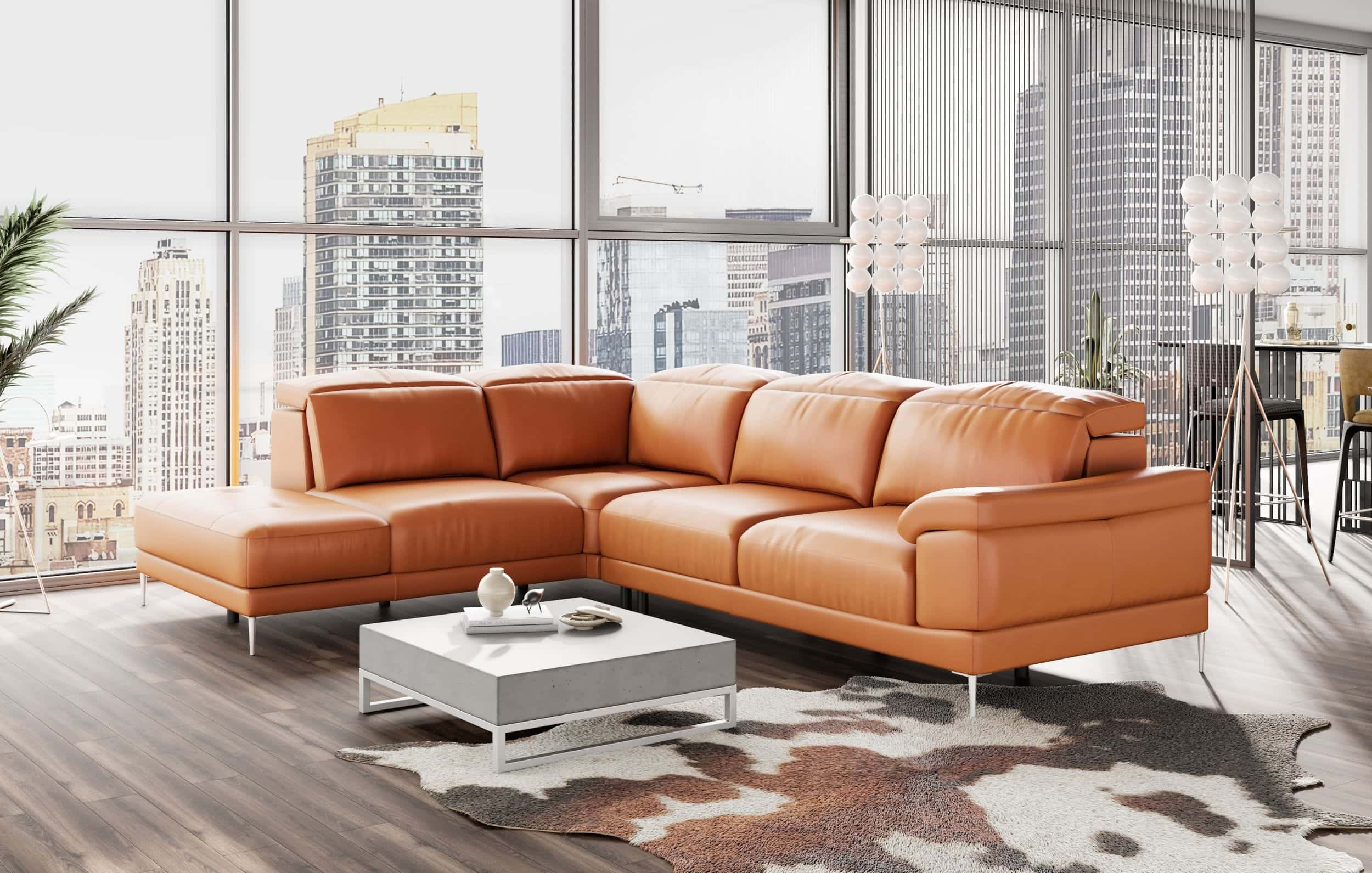 Cognac Leather Sectional - Odditieszone pertaining to Catania Modern Living Room Top Leather Corner Sectional Couch In Cognac Tan