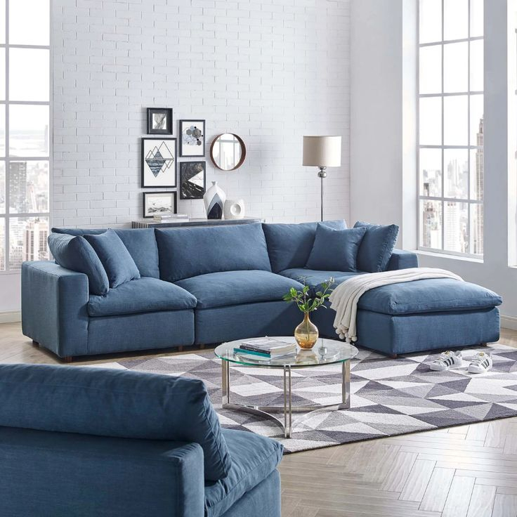 Commix Down Filled Overstuffed 4 Piece Sectional Sofa Set By Modway ... intended for Commix Down Filled Overstuffed 4 Piece Sectional Sofa Set, Teal