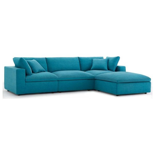 Commix Down Filled Overstuffed 4 Piece Sectional Sofa Set, Teal ... intended for Unveiling the Comfort and Design of the Commix Down Filled Sectional