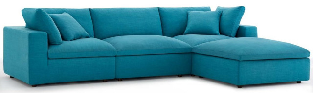 Commix Down Filled Overstuffed 4 Piece Sectional Sofa Set, Teal ... with Commix Down Filled Overstuffed 4 Piece Sectional Sofa Set, Teal