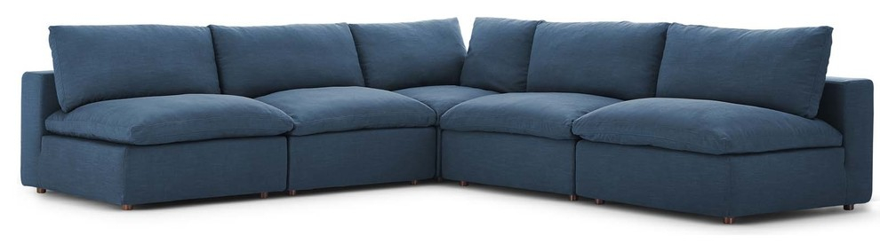 Commix Down Filled Overstuffed 5 Piece Sectional Sofa Set, Azure ... pertaining to Commix Down Filled Overstuffed 5 Piece 5-Piece Sectional Sofa
