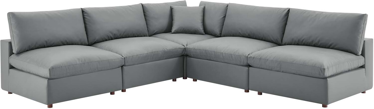 Commix Down Filled Overstuffed Vegan Leather 5-Piece Sectional Sofa Eei ... throughout Commix Down Filled Overstuffed 5 Piece 5-Piece Sectional Sofa