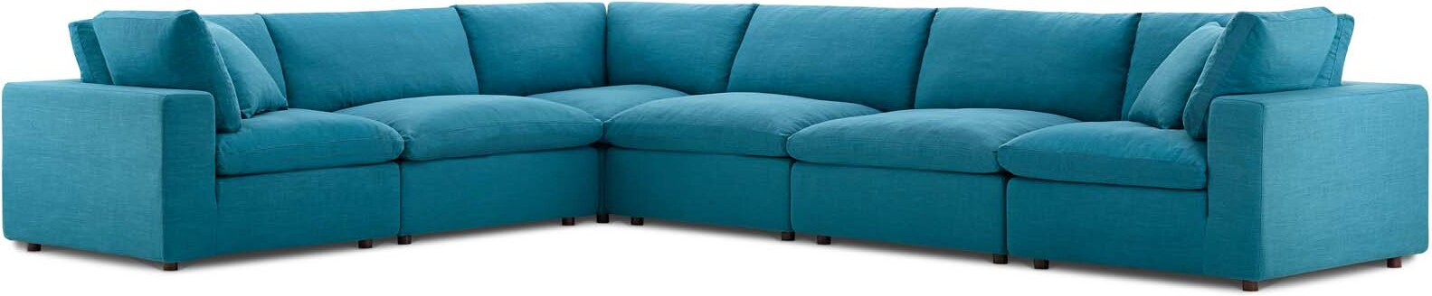 Commix Teal Down Filled Overstuffed 6 Piece Sectional Sofa Set By ... inside Commix Down Filled Overstuffed 6 Piece Sectional Sofa Set Teal
