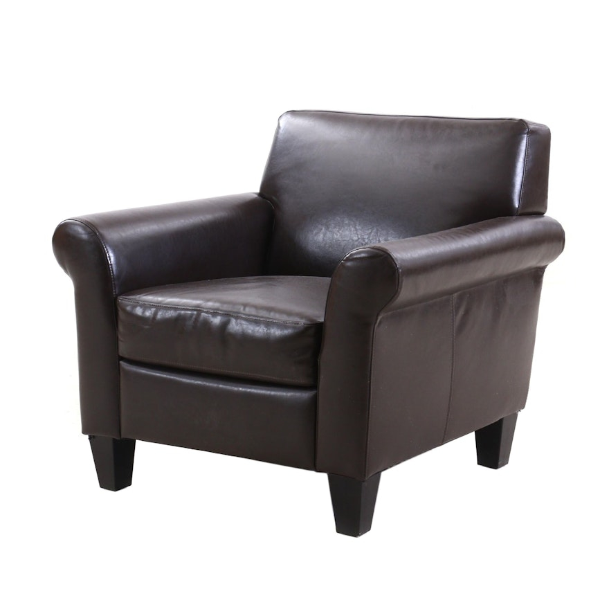 Contemporary Dark Brown Faux Leather Armchair | Ebth in Ancel Modern And Contemporary Dark Brown Faux Leather Upholstered And Dark
