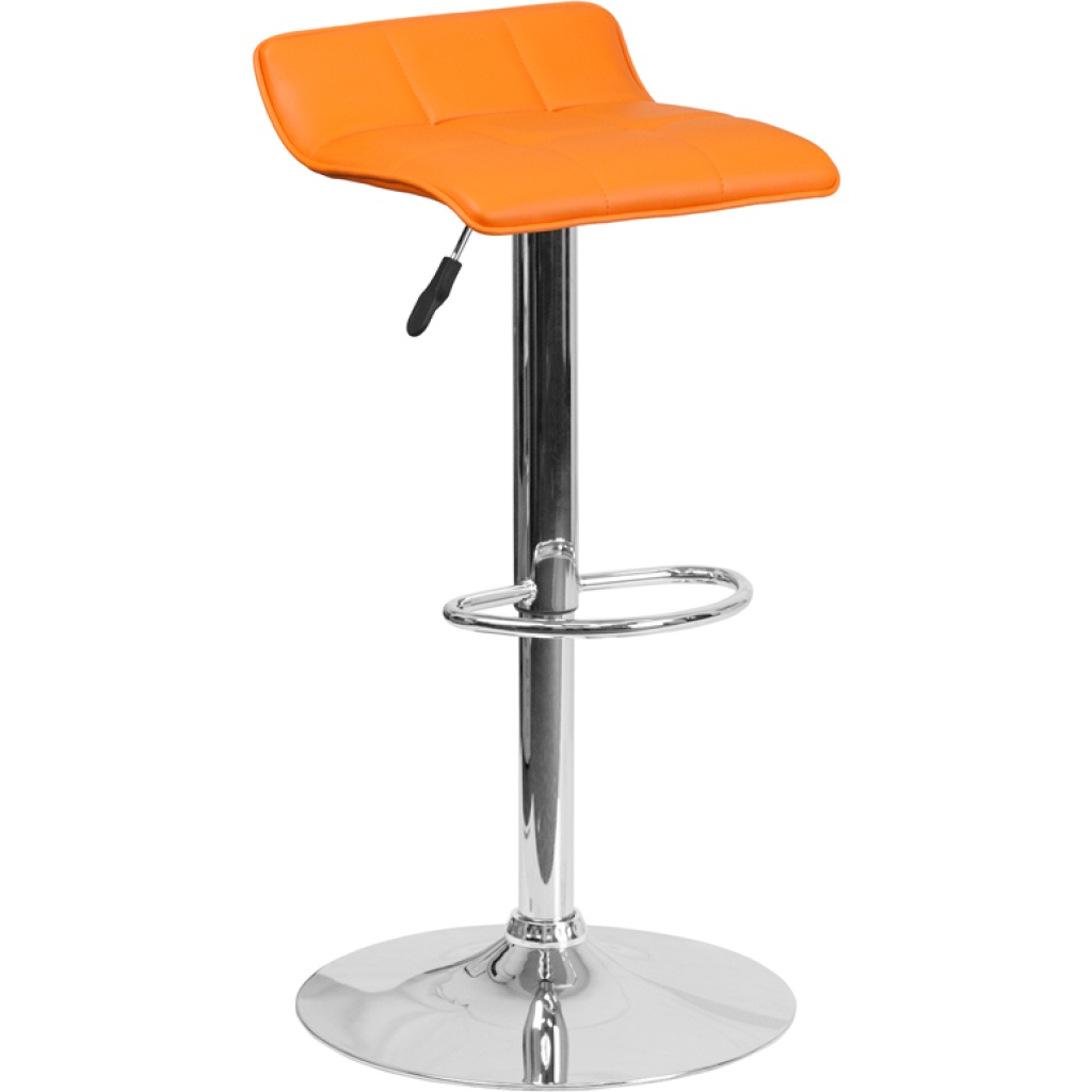 Contemporary Orange Vinyl Adjustable Height Barstool With Chrome Base ... intended for 2 Pk. Contemporary Orange Vinyl Adjustable Height Barstool With Chrome Base