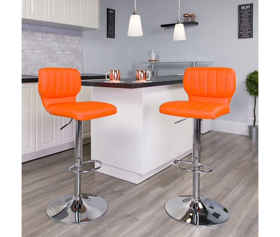 Contemporary Orange Vinyl Adjustable Height Barstool With Vertical ... within Elevating Your Space with Chrome Base Barstools A Comprehensive Overview