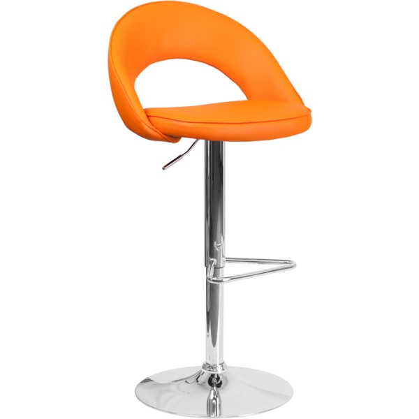Contemporary Orange Vinyl Rounded Back Adjustable Height Barstool With ... for Elevating Your Space with Chrome Base Barstools A Comprehensive Overview