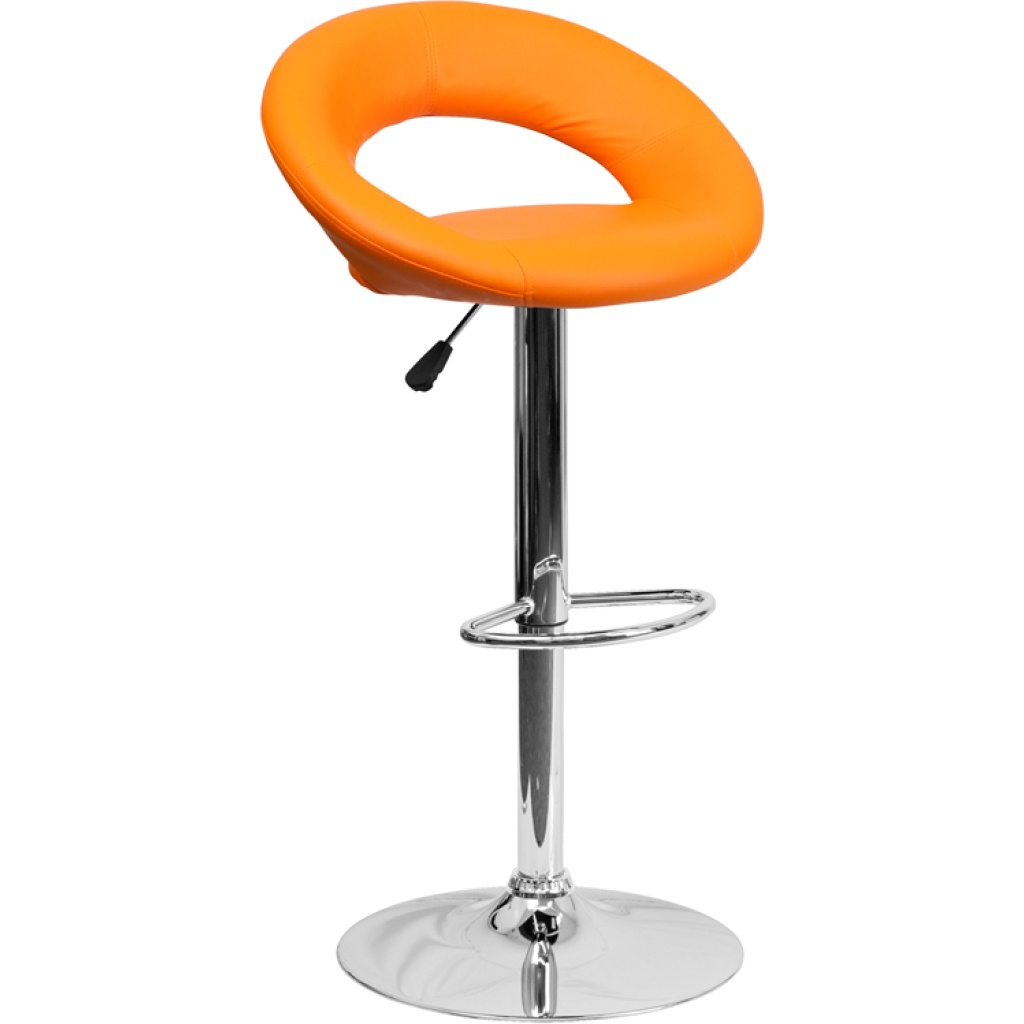 Contemporary Orange Vinyl Rounded Back Adjustable Height Barstool With ... pertaining to Elevating Your Space with Chrome Base Barstools A Comprehensive Overview