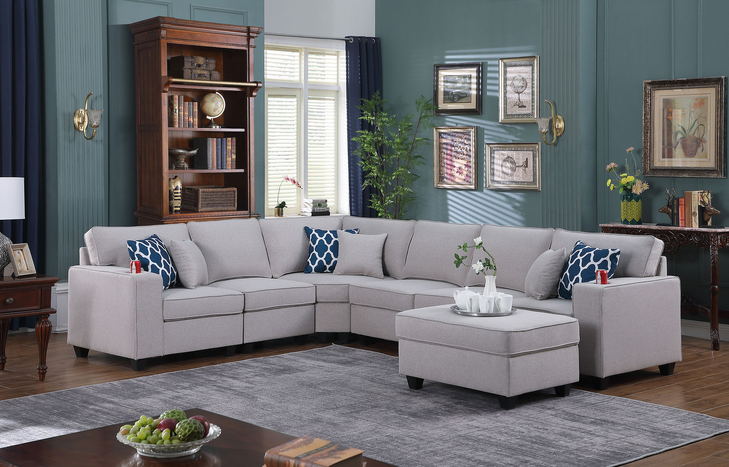 Cooper Light Gray Linen 7Pc Reversible L-Shape Sectional Sofa With ... inside Transforming Living Spaces An In-depth Look at the Casanova Light Gray Sectional