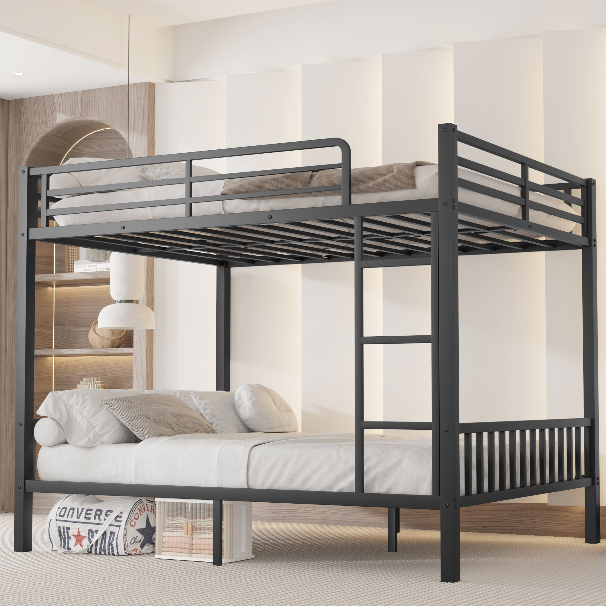 Cosotower Queen Over Queen Metal Bunk Bed With Ladder And Slats Support ... for Gewnee Queen Over Queen Metal Bunk Bed