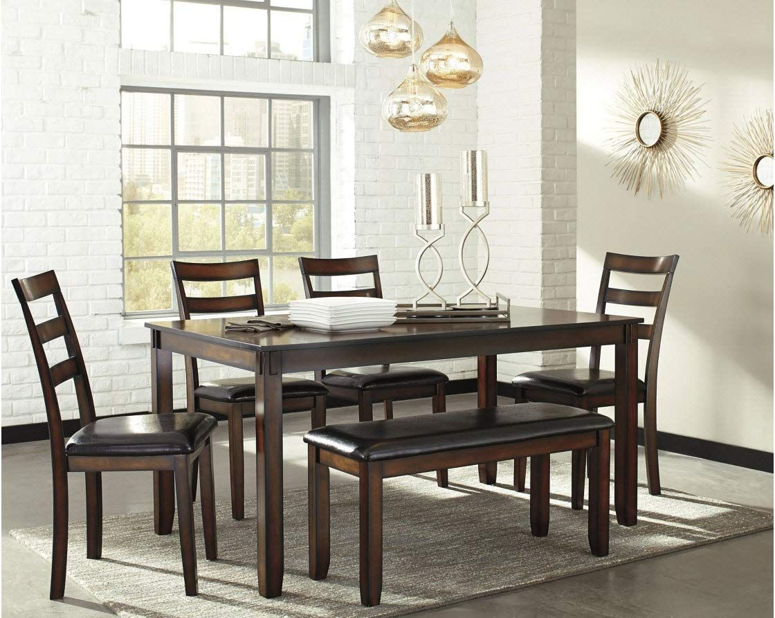 Coviar Dining Set - Table And Chairs With Bench pertaining to 6-Piece Table With 12" Leaf And 4 Wood Chairs With Bench, Espresso