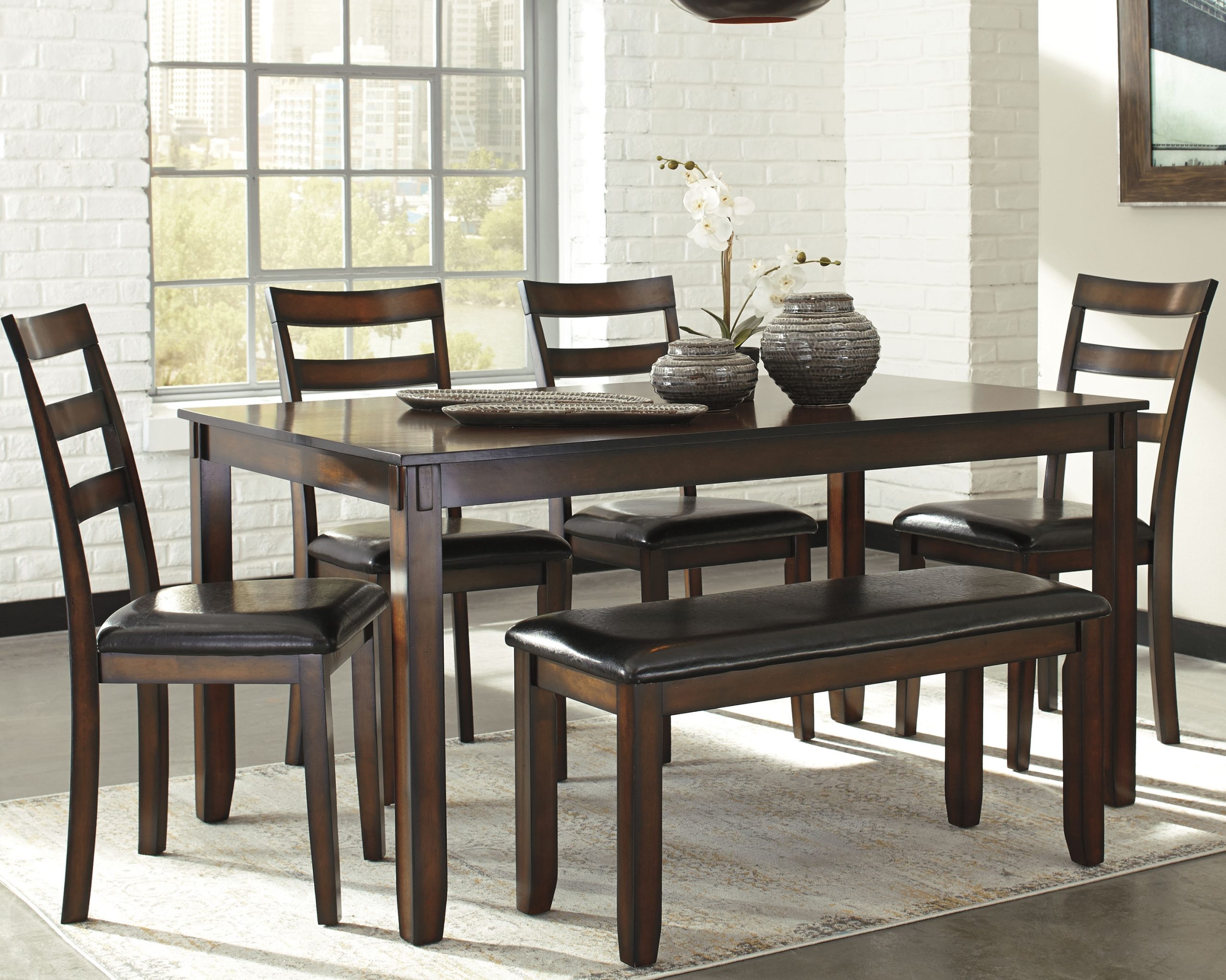 Coviar Dining Table And Chairs With Bench (Set Of 6) | Furniture Galaxy for Beyond the Basics Exploring Materials and Styles in 6-Piece Dining Room Sets