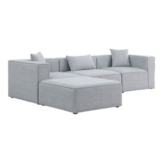 Cube Upholstered Modular Sectional, 4-Piece: 1 Armless Chair, 2 Corner ... in Cube Upholstered Modular Sectional, Gray, 4-Piece: 1 Armless Chair, 2 Corner Chair, 1 Ottoman, Linen Texured Fabric