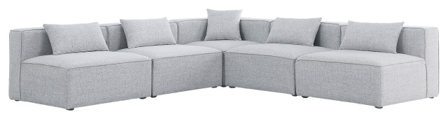 Cube Upholstered Modular Sectional, 5-Piece: 4 Armless Chair, 1 Corner ... throughout Cube Upholstered Modular Sectional, Gray, 4-Piece: 1 Armless Chair, 2 Corner Chair, 1 Ottoman, Linen Texured Fabric