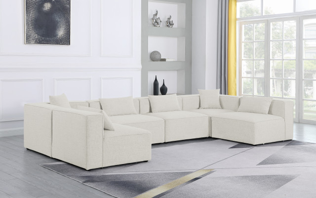 Cube Upholstered Modular Sectional, 6-Piece: 4 Armless Chair, 2 Corner ... for Cube Upholstered Modular Sectional, Gray, 4-Piece: 1 Armless Chair, 2 Corner Chair, 1 Ottoman, Linen Texured Fabric