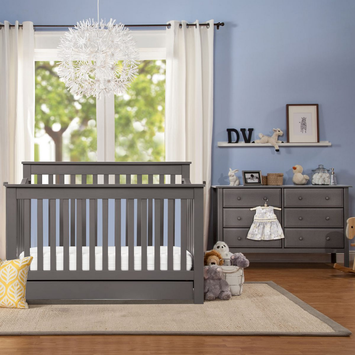 Davinci 2 Piece Nursery Set - Piedmont 4 In 1 Convertible Crib And 6 ... in 6-Drawer Double Dresser With Baby Crib And Changing Table Set In Slate Gray
