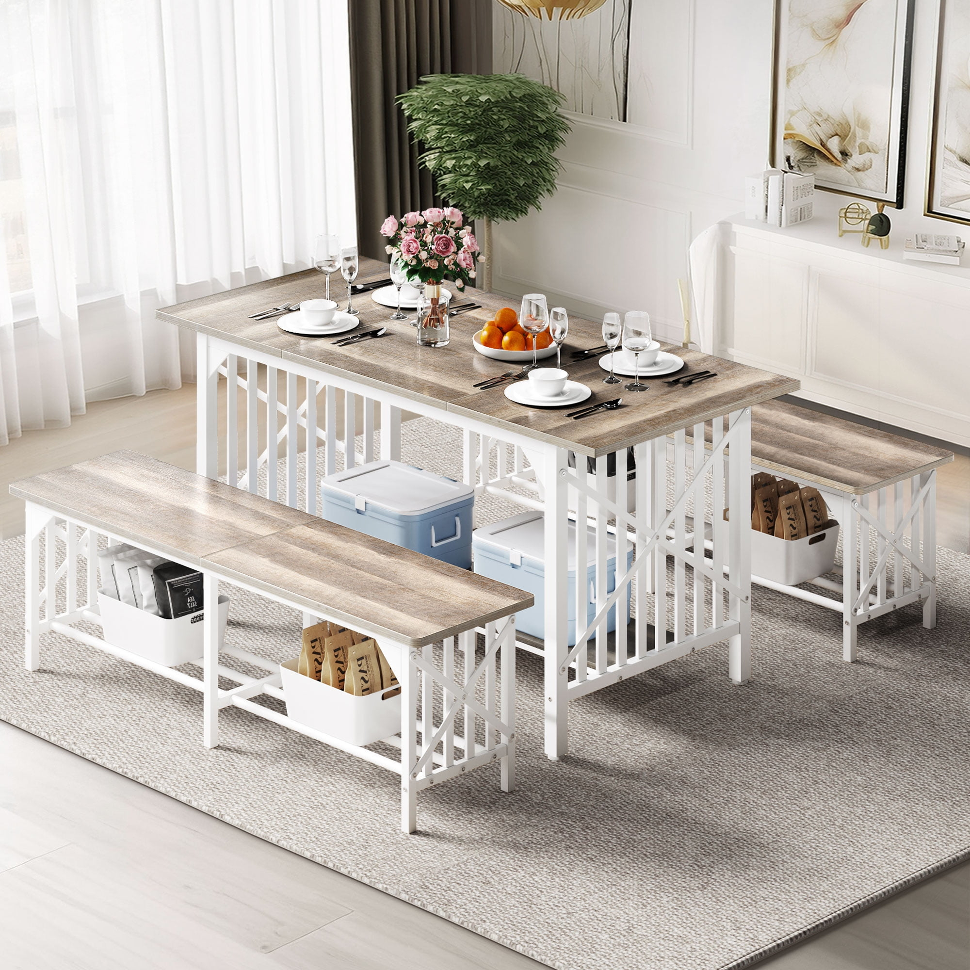 Dextrus 3-Piece Dining Room Set, Industrial Kitchen Table Set With ... within Space-Saving Solutions with a Table and Two Chairs