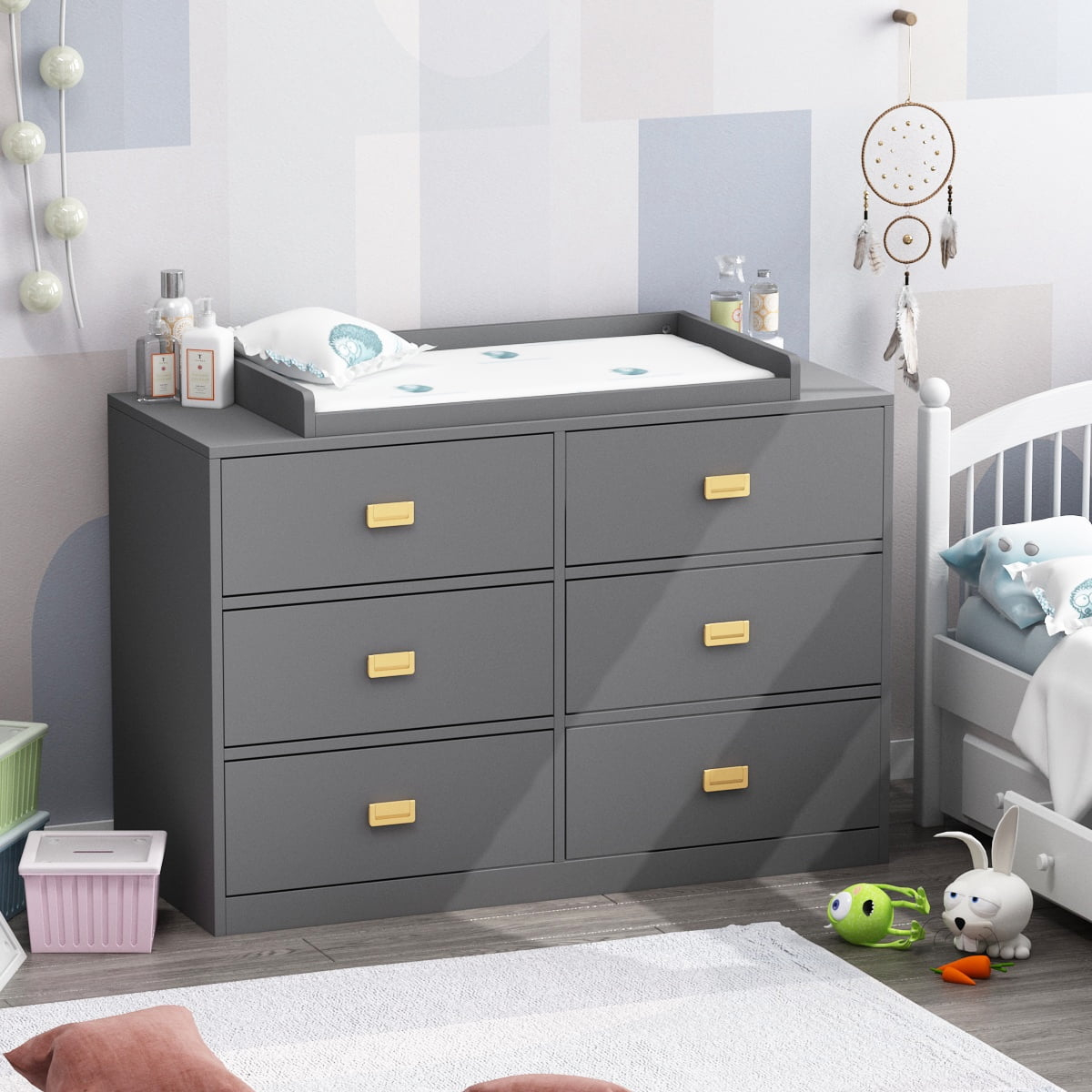 Didugo 6 Drawer Baby Changing Table Dresser Storage Organizer Drawer ... regarding Decoding Nursery Essentials Understanding the Slate Gray Set's Features