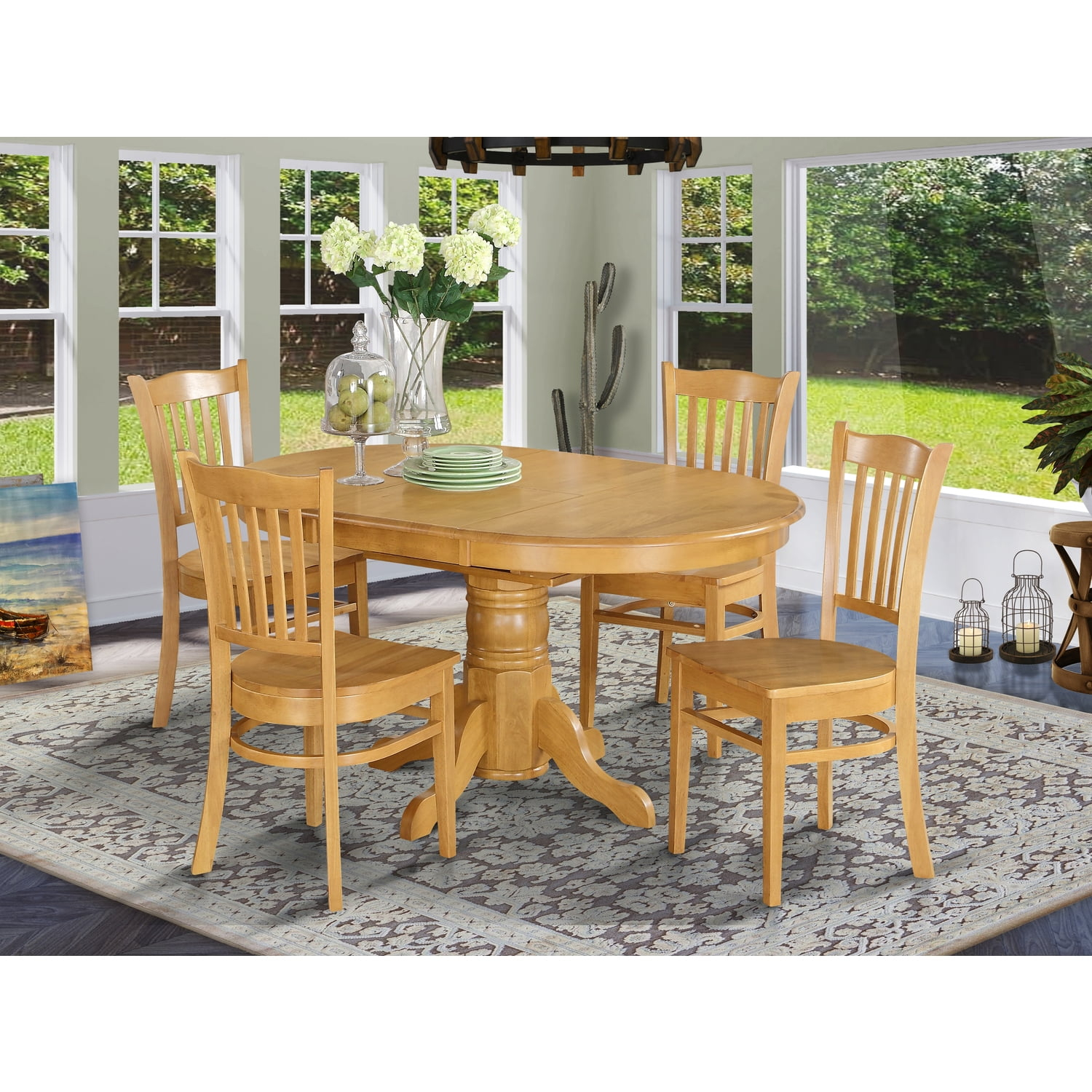 Dining Room Set- Oval Dinette Table With Leaf And Dining Chairs-Finish ... regarding 3-Piece Table Set Table And 2 Wood Seat Dining Chairs, Oak Finish