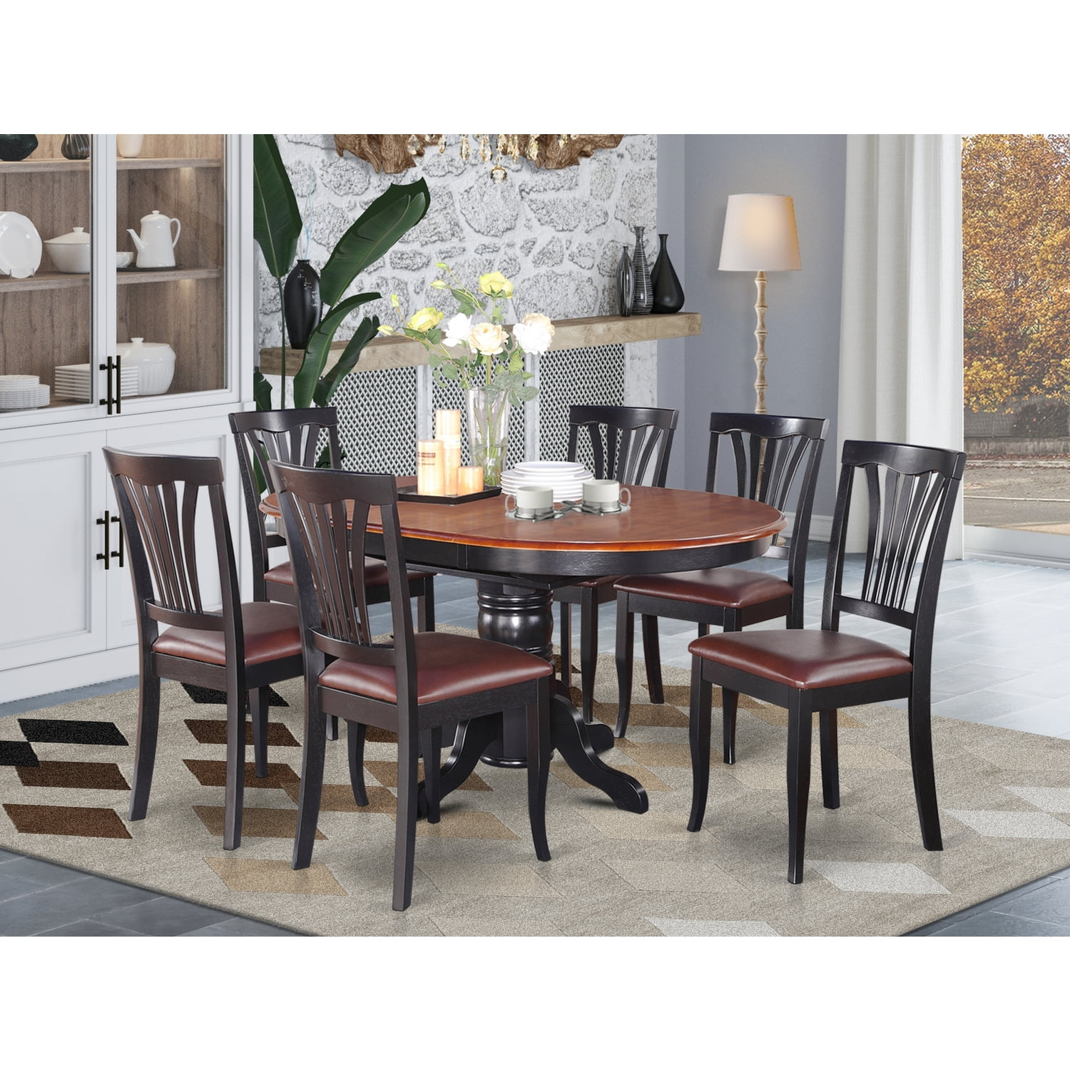 Dining Room Set-Oval Table With Leaf And 6 Dining Chairs-Finish:black ... within 7-Piece Dining Room Set And Oval Table, Leaf And 6 Chairs With Cushion