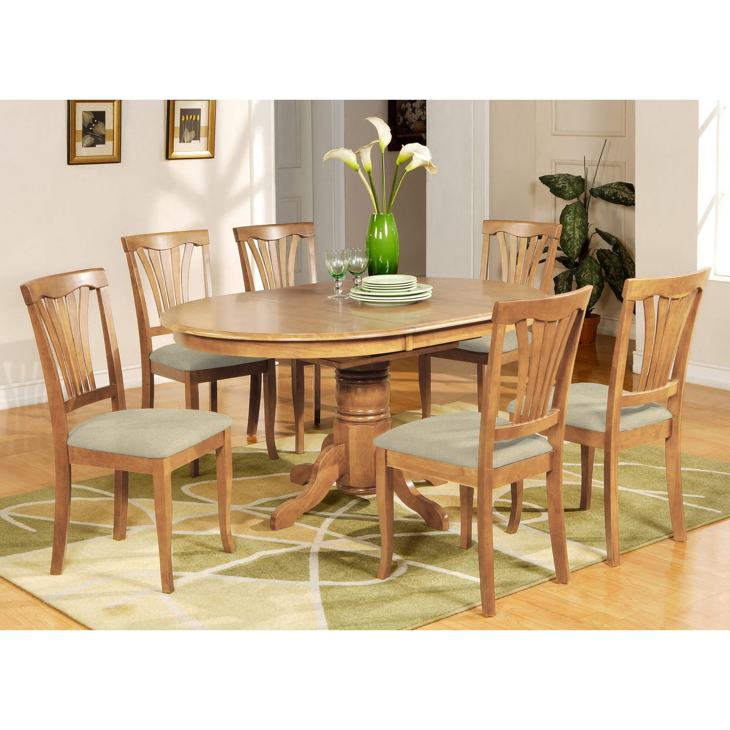 Dining Room Set-Oval Table With Leaf And 6 Dining Chairs-Finish:oak ... for 7-Piece Dining Room Set And Oval Table, Leaf And 6 Chairs With Cushion