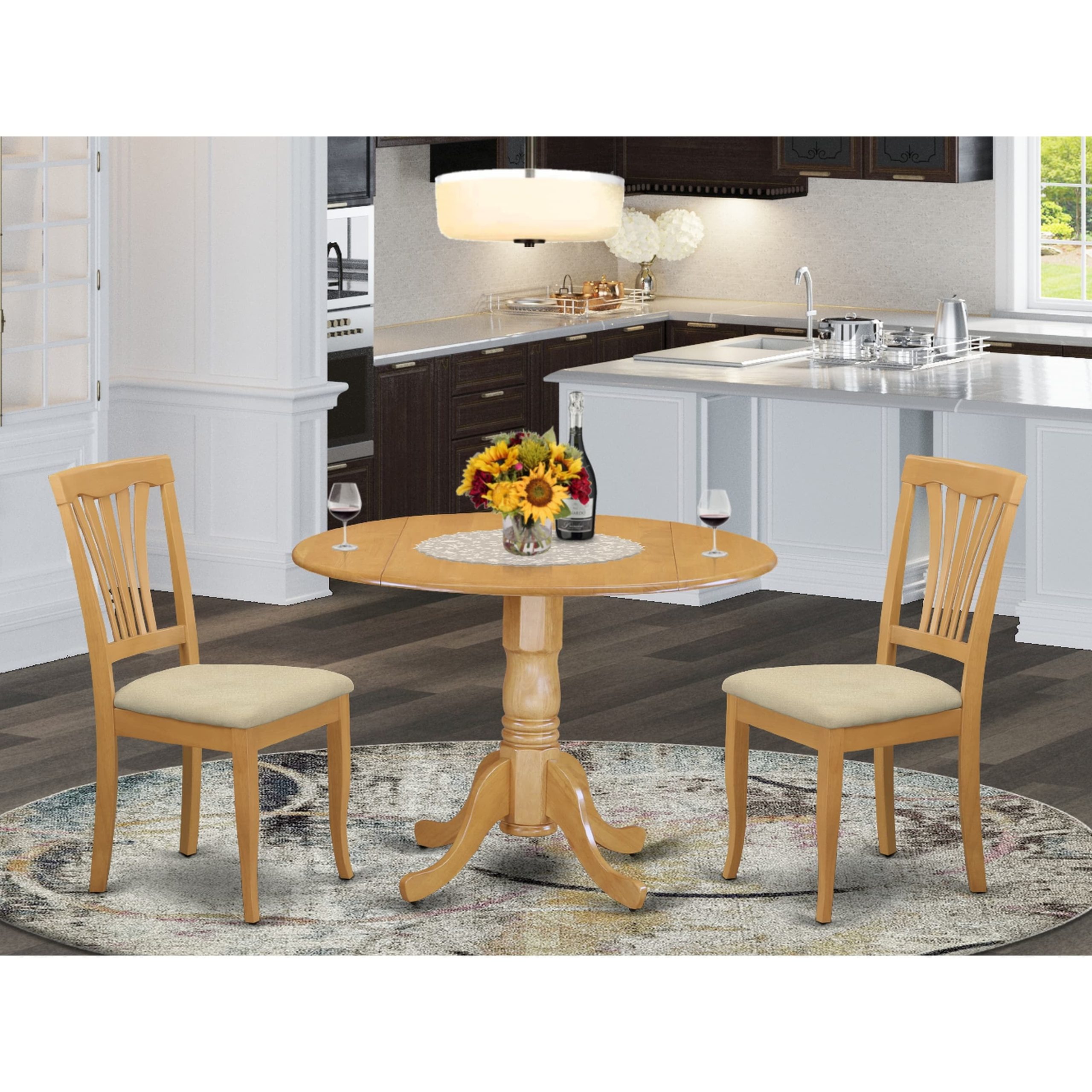 Dlav3-Oak-C 3 Pc Small Kitchen Table And Chairs Set-Small Kitchen Table ... intended for 3-Piece Dinette Table Set, Small, Kitchen Table And 2 Dining Chairs