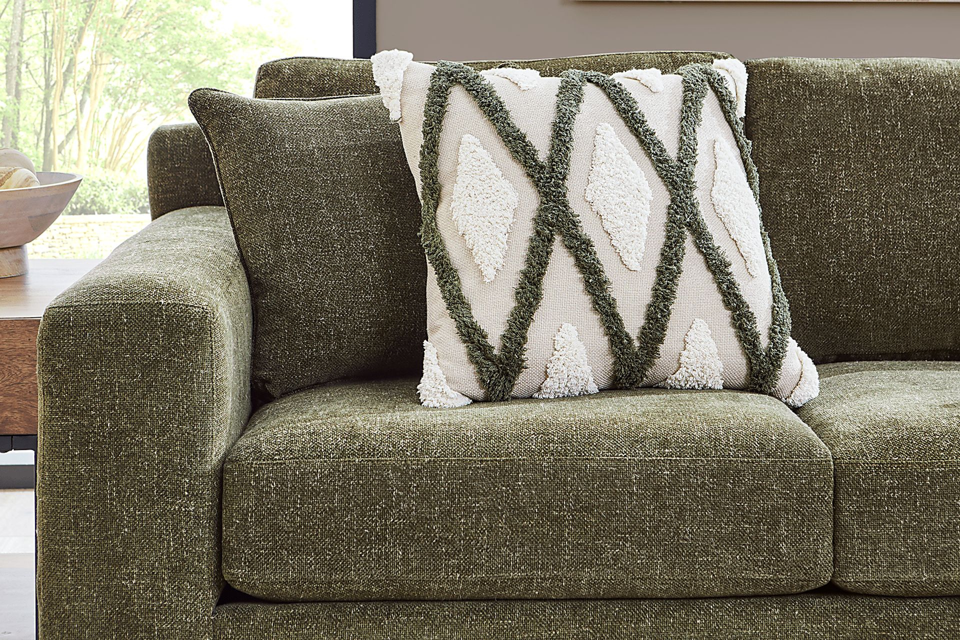 Drew & Jonathan Melbourne Olive Green Chenille Fabric Sofa Chaise ... intended for Avondale Chenille Sofa, Dark Olive Green