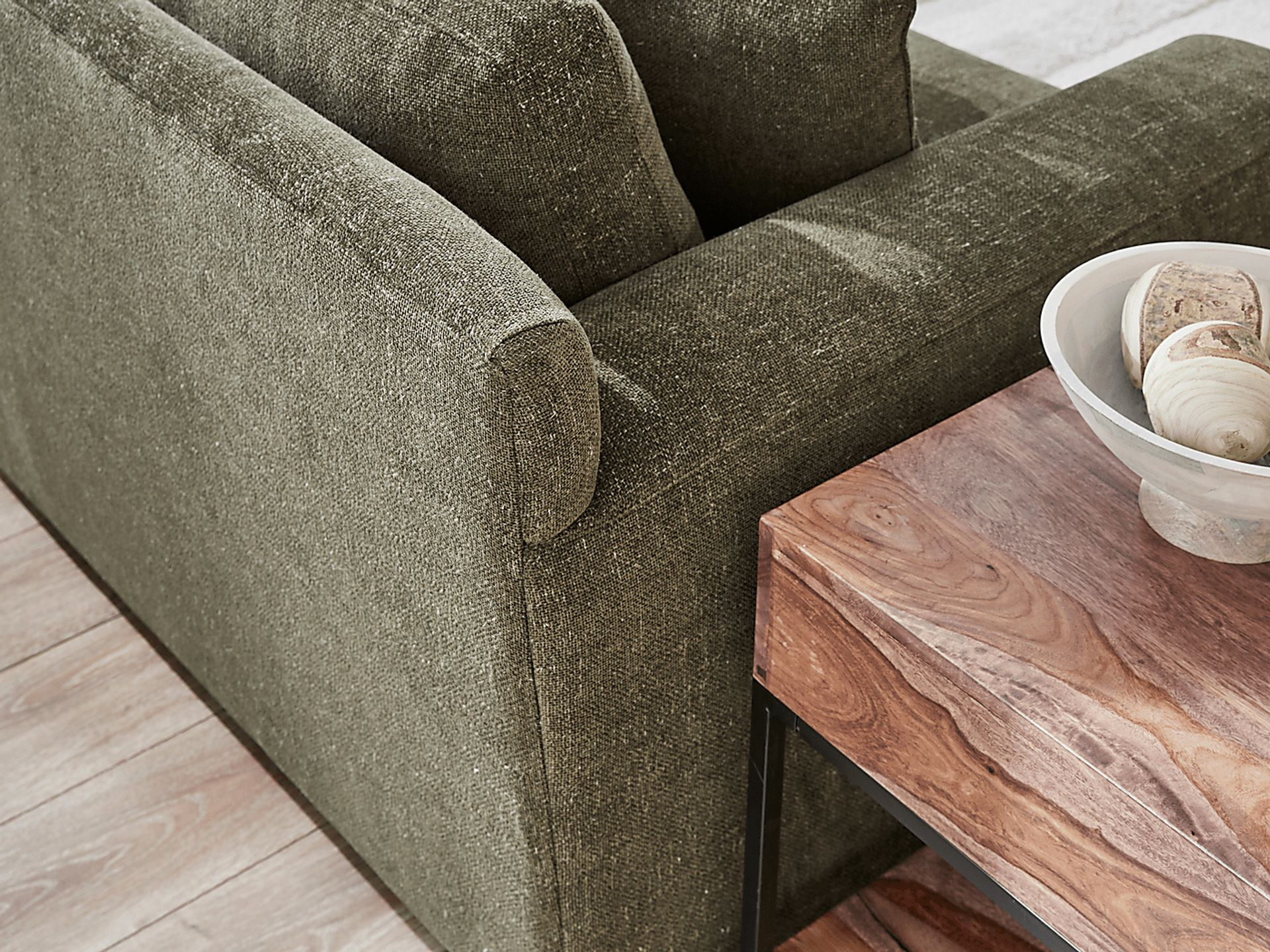 Drew & Jonathan Melbourne Olive Green Chenille Fabric Sofa Chaise ... pertaining to Beyond the Surface: Exploring the Textural and Aesthetic Qualities of Your Chenille Sofa