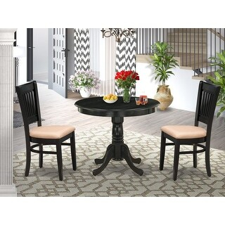 East West Furniture 3 Piece Dining Room Set- A Round Dining Table And 2 ... in 3-Piece Dining Room Set With A Table And 2 Kitchen Chairs, Linen White