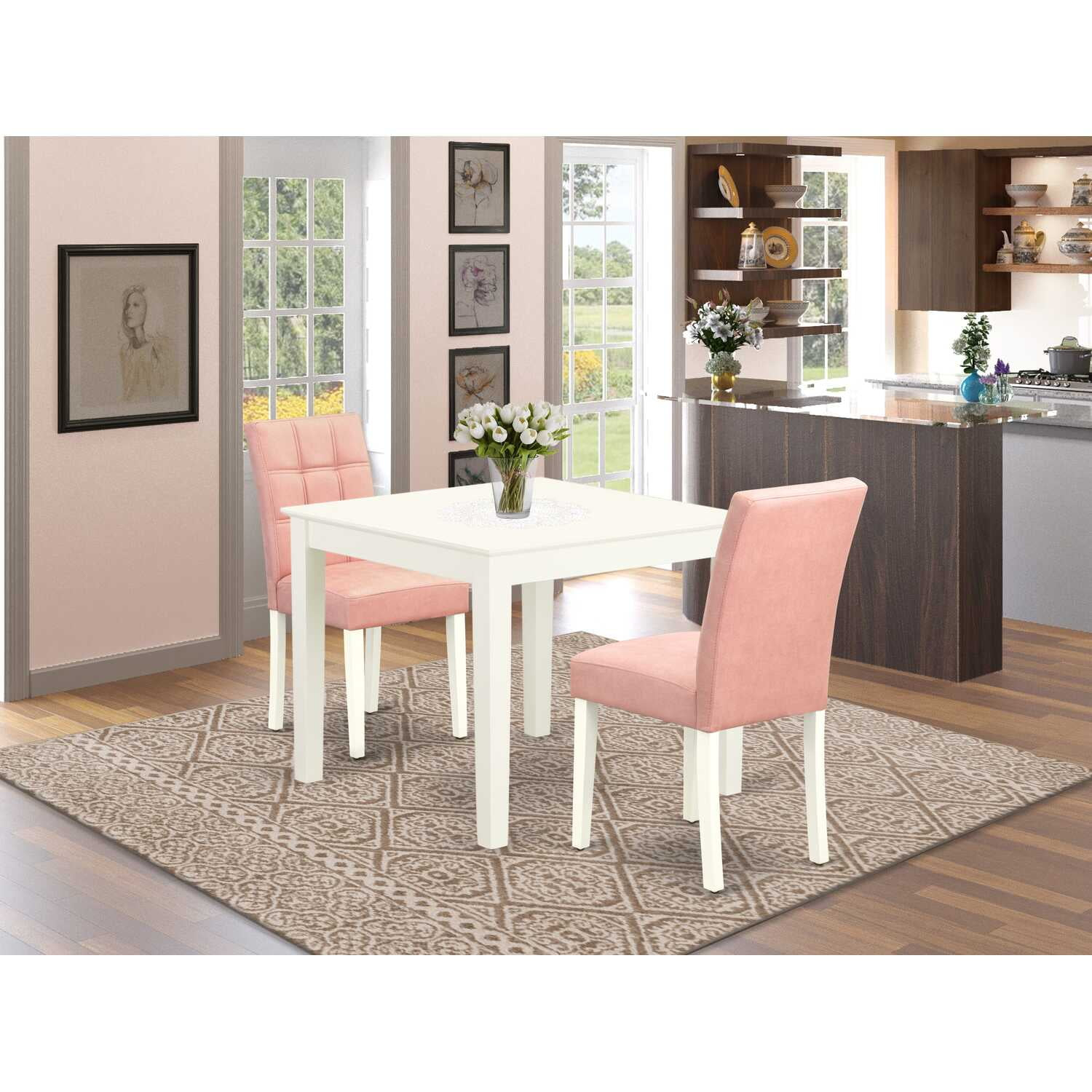 East West Furniture Oxas3-Lwh-42 3 Piece Dinette Set Includes A Square ... intended for 3-Piece Dinette Set, Dining Table And 2 Kitchen Chairs With Cushion