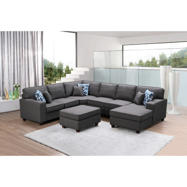 Ebern Designs Willowleaf Light Grey Linen 7Pc Modular L-Shape Sectional ... intended for Transforming Living Spaces An In-depth Look at the Casanova Light Gray Sectional