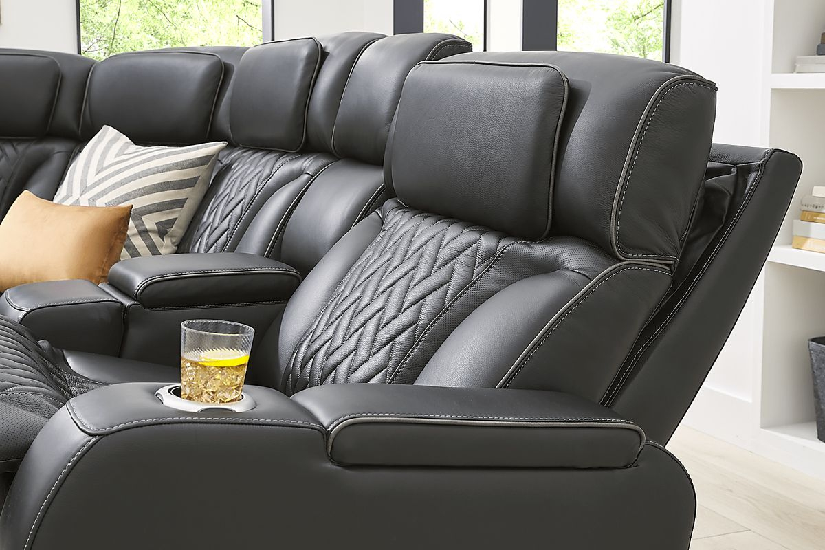 Encore Black Leather 3 Pc Right Triple Power Reclining Sectional ... inside Arc Vegan Leather Upholstered 3-Pc. Inward Curved Modular Sectional, Black