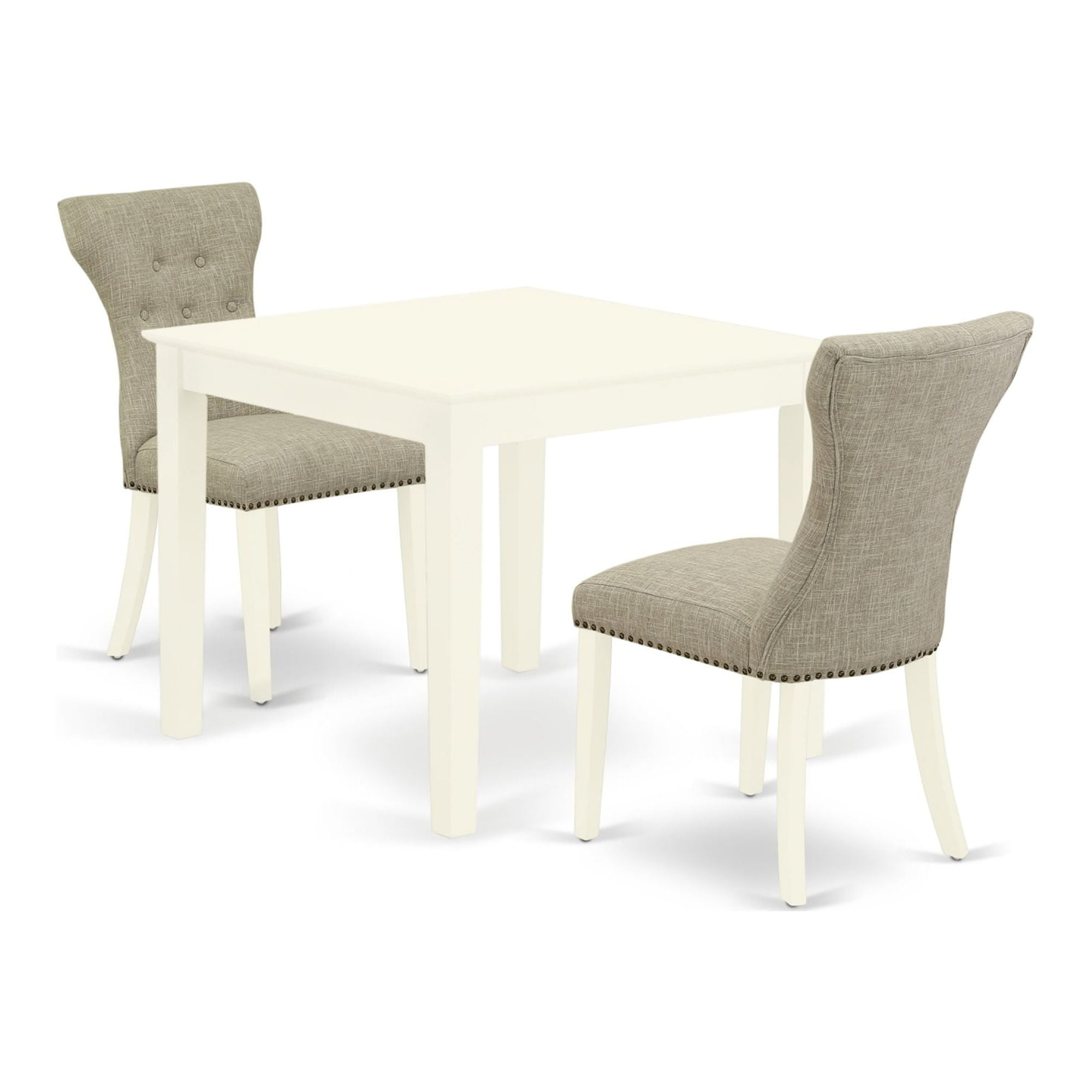 Ergode 3-Piece Dining Kitchen Table Set - Rubber Wood, Linen White ... throughout 3-Piece Set, Kitchen Table, 2 Parson Chairs-Doeskin Fabric, Mahogany