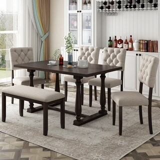 Espresso 6-Piece Dining Table Chair Set With 4 Dining Chair & Bench ... regarding Creating a Welcoming Dining Space with a 6-Piece Table and Chairs