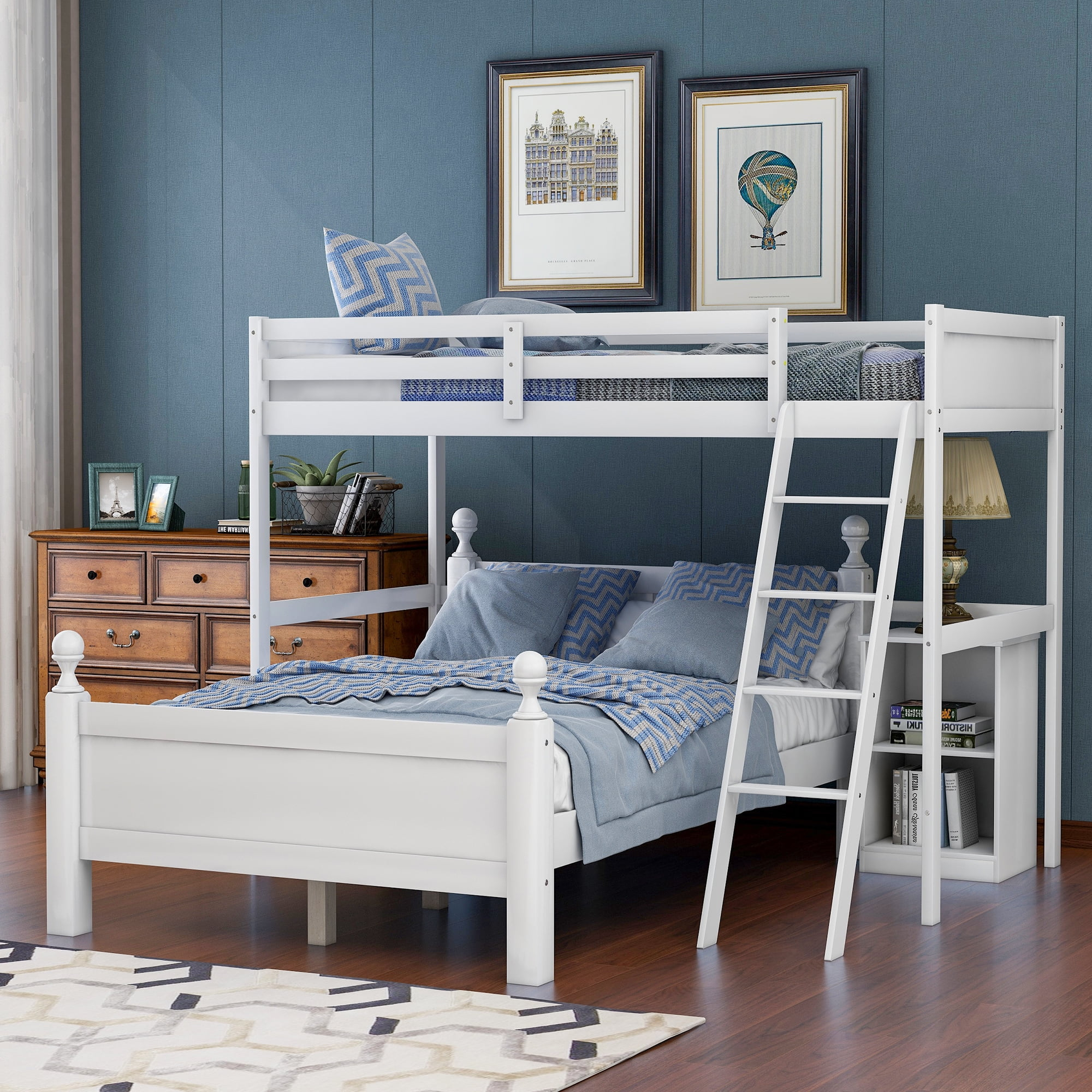 Euroco Wood Bunk Bed, Twin Over Full Loft Bed With Storage Cabinet ... for The Ultimate Guide to White Twin over Full Bunk Beds with Storage Options