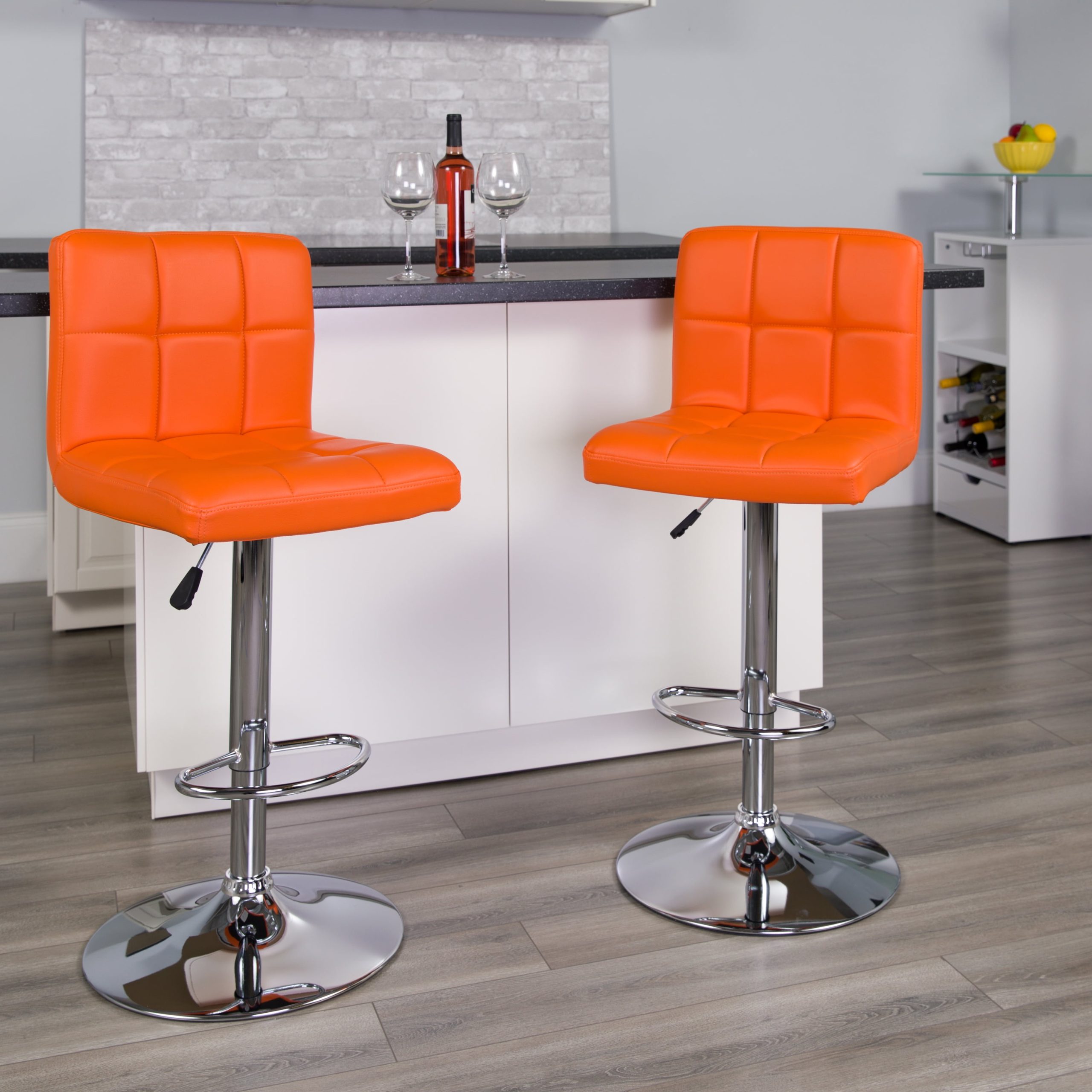 Flash Furniture 2 Pack Contemporary Orange Quilted Vinyl Adjustable ... throughout Elevating Your Space with Chrome Base Barstools A Comprehensive Overview