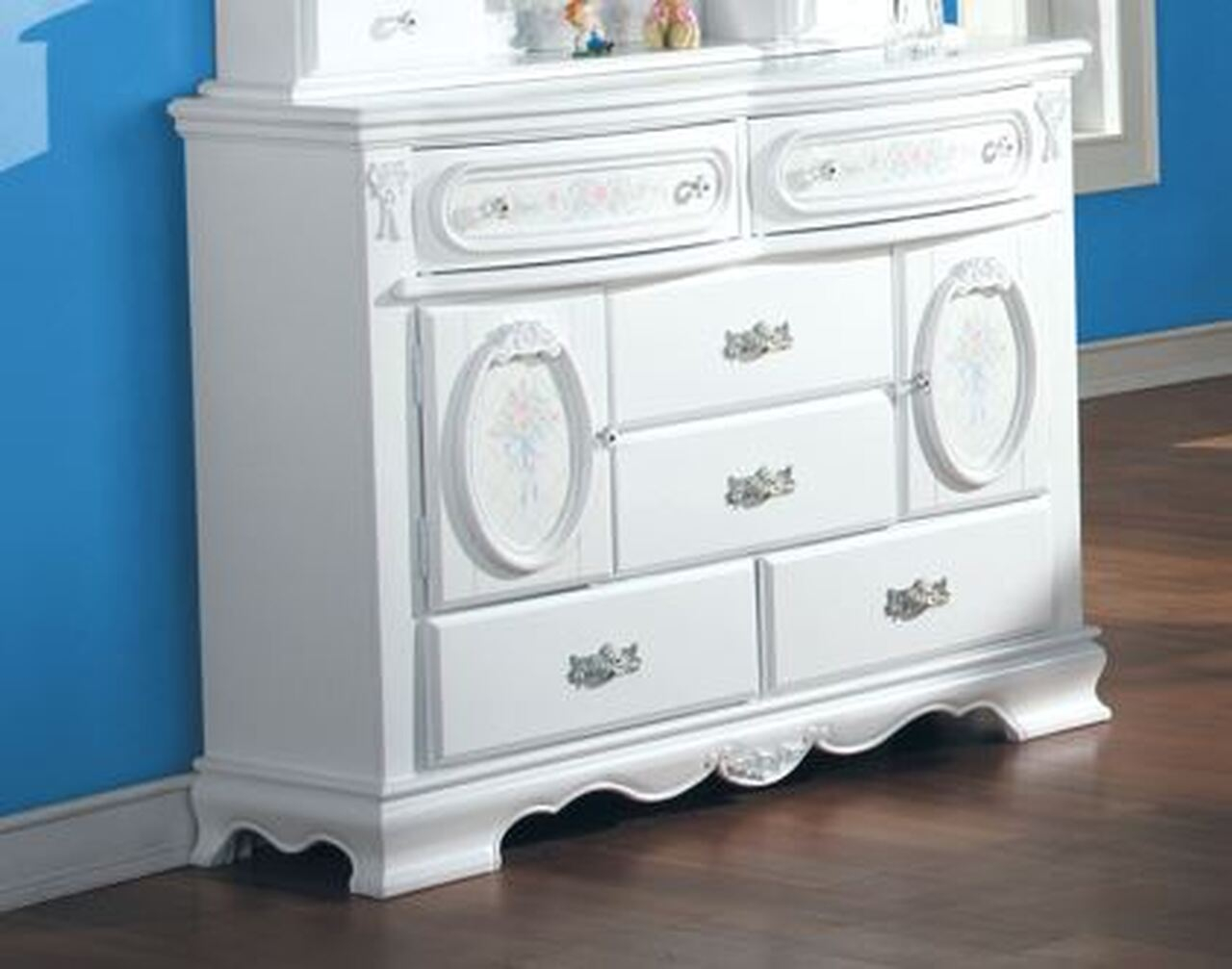 Flora Dresser In White By Acme | 1Stopbedrooms within Acme Flora Dresser With Door, White Finish