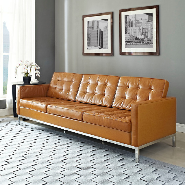 Florence Style Tan Leather Loft Sofa - Midcentury - Sofas - New York ... throughout From Showroom to Living Room What to Expect with a Ferris Sofa
