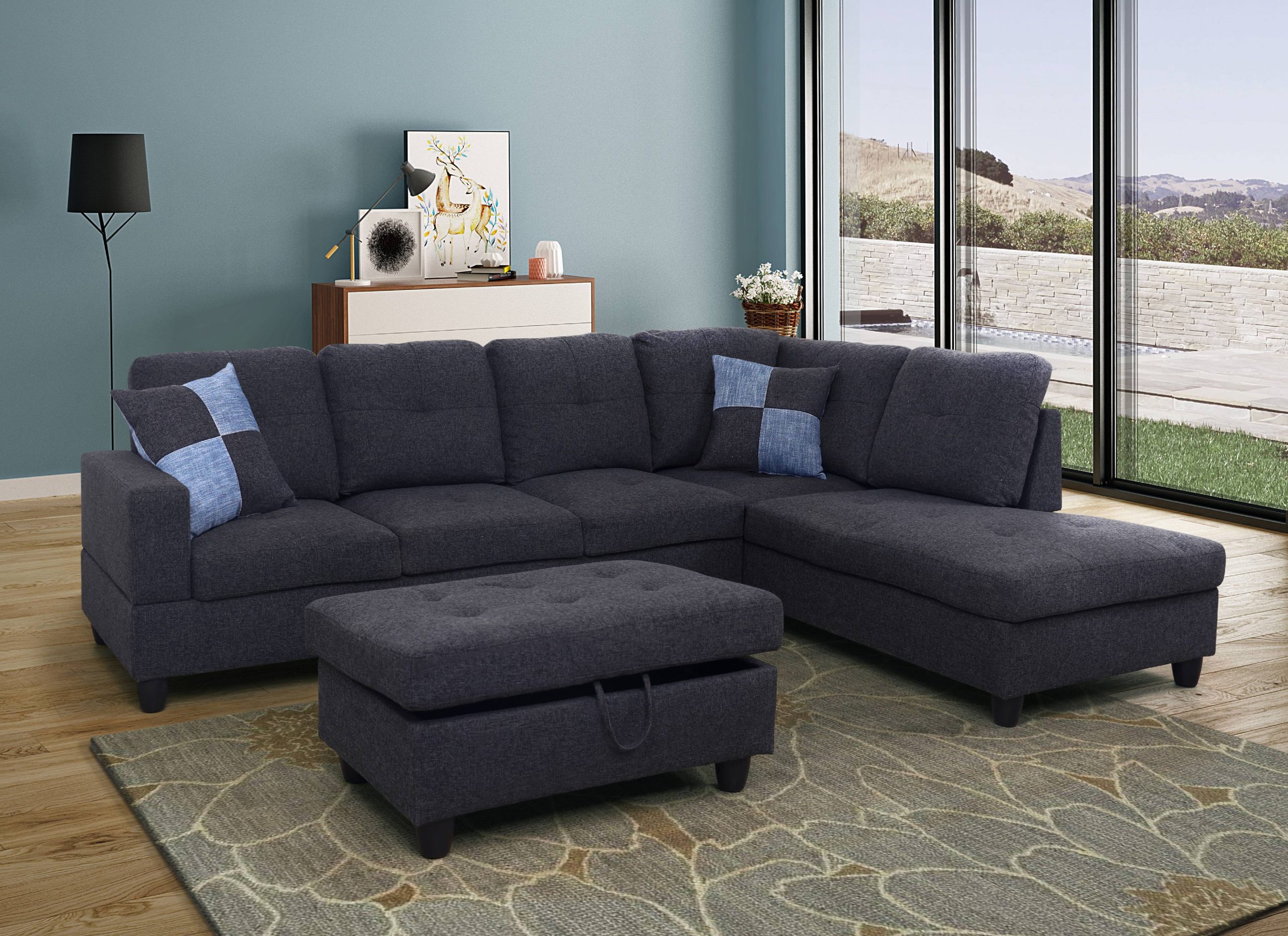 For-U Furnishing Dark Gray Linen Sectional Sofa, Right Facing Chaise ... within Dark Gray Decorating Secrets Styling Your Sectional
