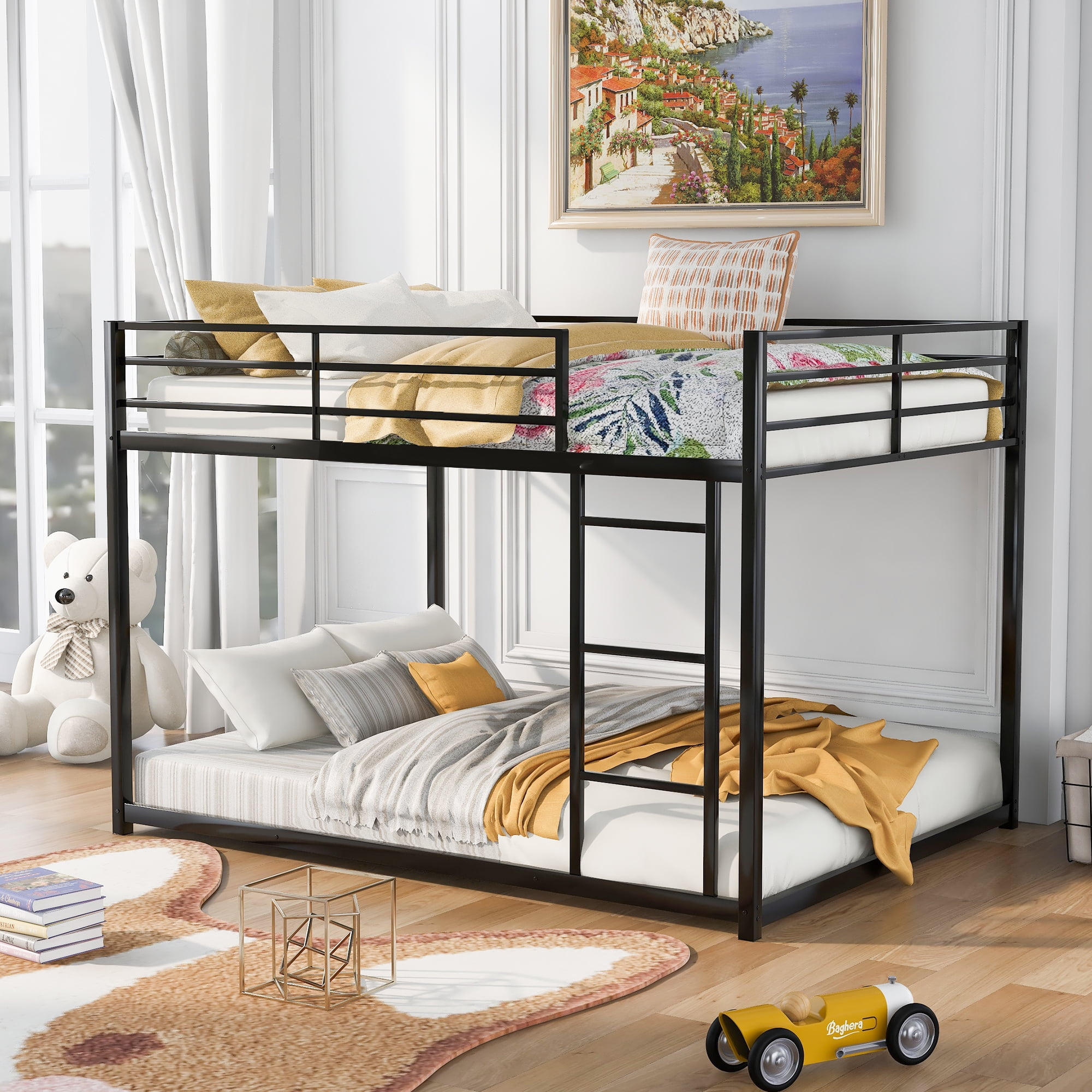 Free Shipping! Euroco Metal Full Over Full Size Bunk Bed Low Profile ... throughout Maximizing Space and Safety with the TATEUS Full-Length Guardrail Design