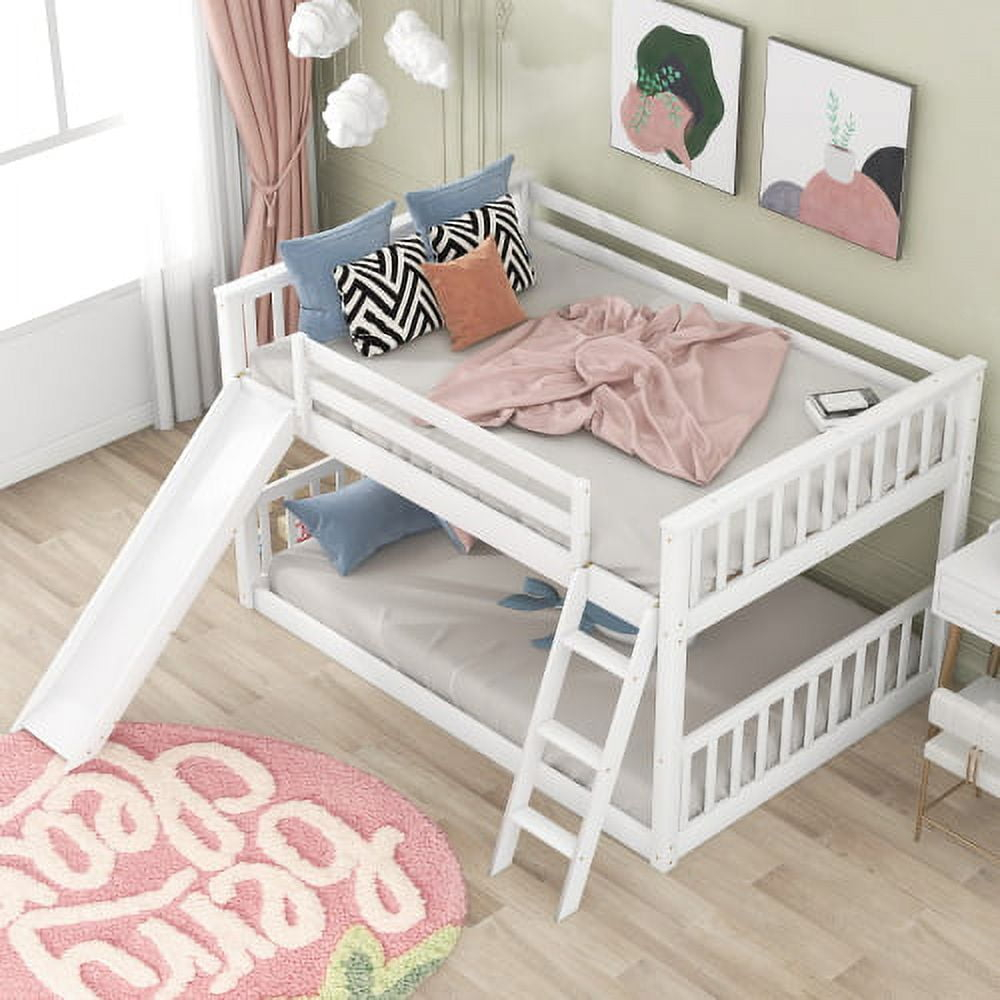 Full Over Full Low Bunk Bed, Solid Wood Floor Bunkbed Frame With ... regarding Building the Perfect Kids Room with a Gewnee Bunk Bed Slide and Fence Considerations