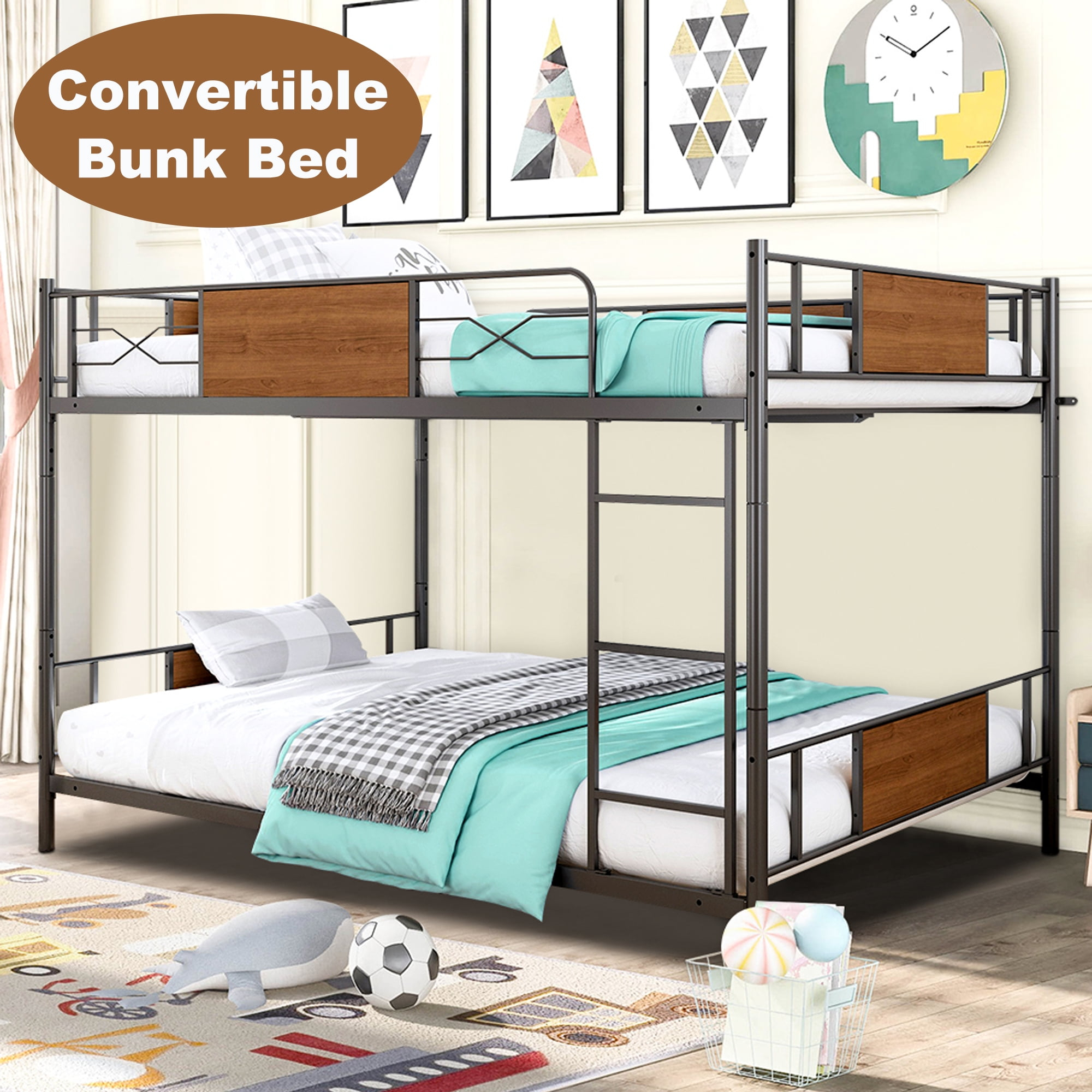Full Over Full Metal Bunk Bed, Hsunns Industrial Metal Low Bunk Bed For ... throughout Safety First Understanding the Features of the Rosebery Kids Bunk Bed
