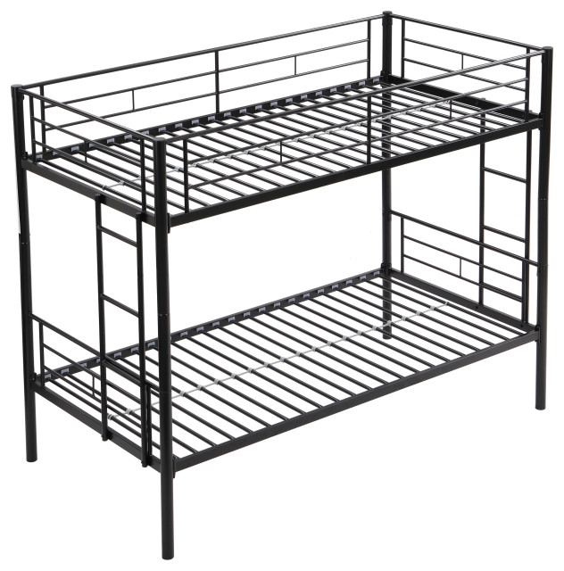 Gewnee Bunk Bed Twin Over Twin Size With 2 Ladders And Full-Length ... regarding Safety First Understanding Full Length Guardrails in Gewnee Bunk Beds