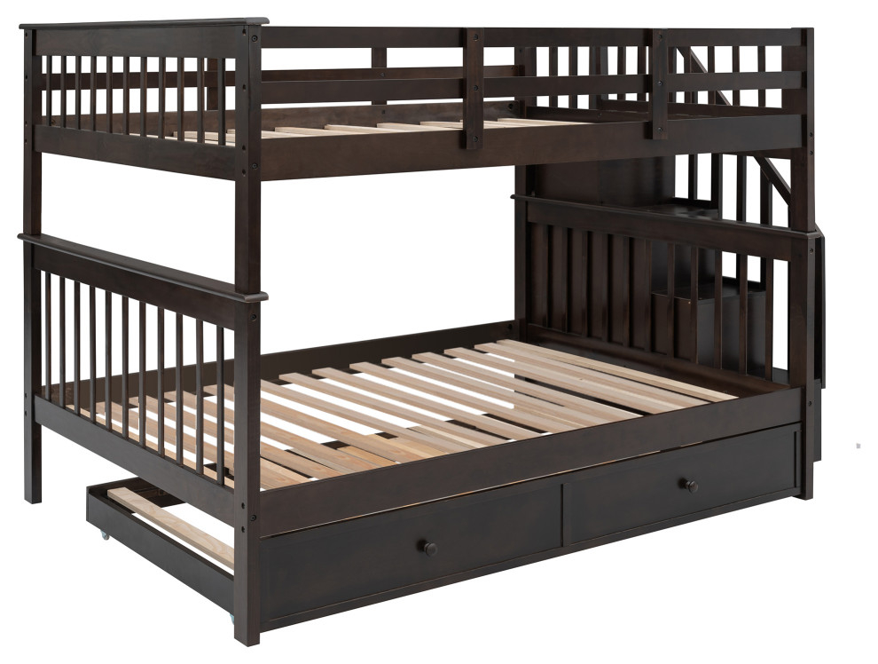 Gewnee Full-Over-Full Bunk Bed With Twin Size Trundle In Espresso ... pertaining to Beyond Sleep Exploring the Versatility of Gewnee Twin over Twin & Twin Bunk Beds