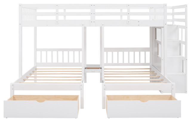 Gewnee Full Over Twin & Twin Bunk Bed, Wood Triple Bunk Bed In White ... intended for Beyond Sleep Exploring the Versatility of Gewnee Twin over Twin & Twin Bunk Beds