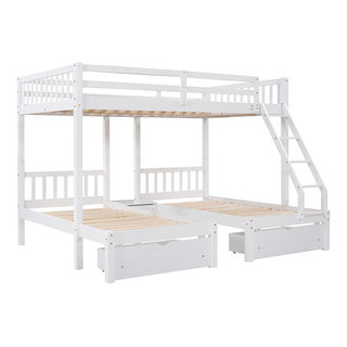 Gewnee Full Over Twin & Twin Bunk Bed, Wood Triple Bunk Bed,Drawers In ... intended for Gewnee Velvet Full Over Twin Triple Bunk Bed With Drawers In Beige