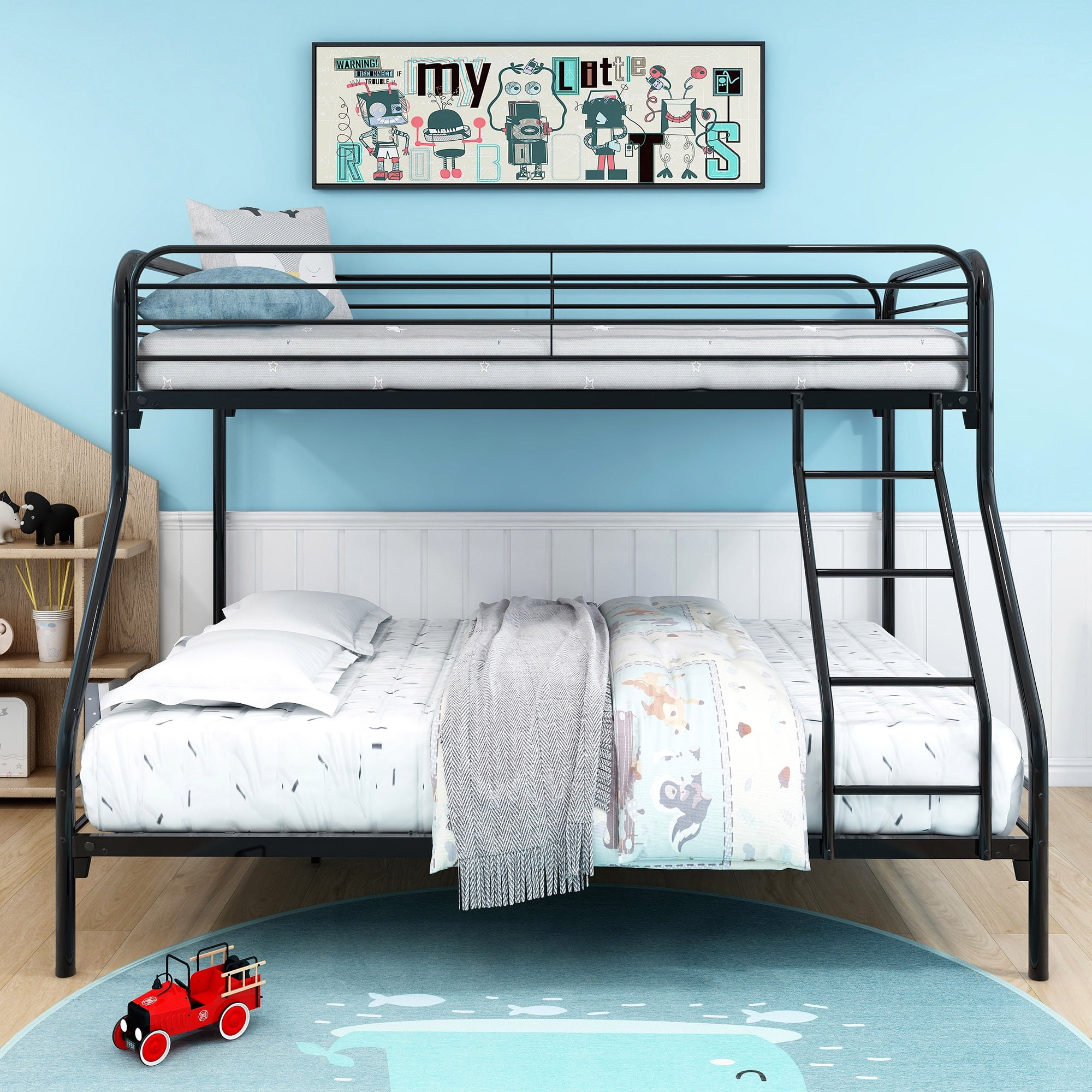 Gewnee Twin Over Full Bunk Bed, Metal Bed Frame With Ladder&Safety ... in Safety First Understanding Full Length Guardrails in Gewnee Bunk Beds