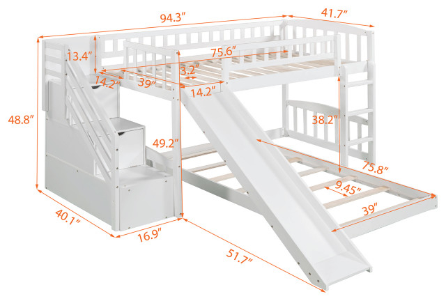 Gewnee Twin Over Twin Bunk Bed With Storage Stairway And Slide In White ... regarding Beyond Sleep Exploring the Versatility of Gewnee Twin over Twin & Twin Bunk Beds